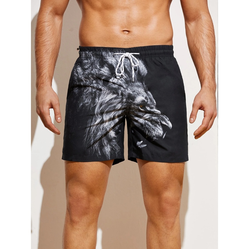 Men's Lion Swimtrunks Quick Dry Mesh Lining Beach Board Shorts With Pockets XL